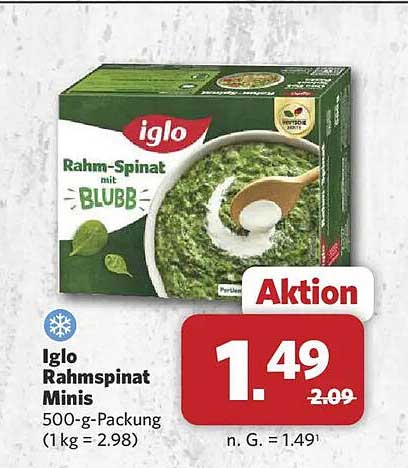 Iglo Rahmspinat Minis 500-g-Packung (1 kg = 2.98)