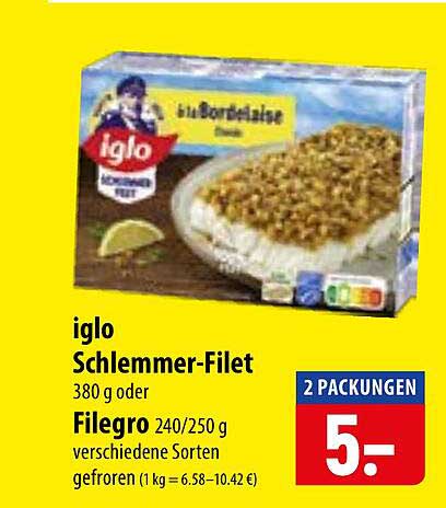 iglo Schlemmer-Filet 380 g oder Filegro 240/250 g verschiedene Sorten gefroren