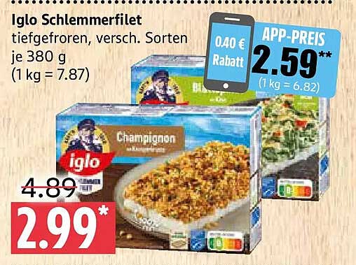 Iglo Schlemmerfilet tiefgefroren, versch. Sorten je 380 g (1 kg = 7.87)