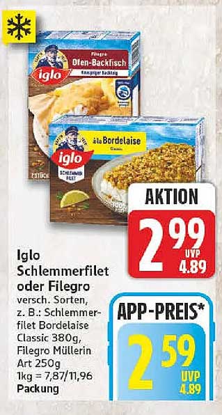 Iglo Schlemmfilet oder Filegro versch. Sorten