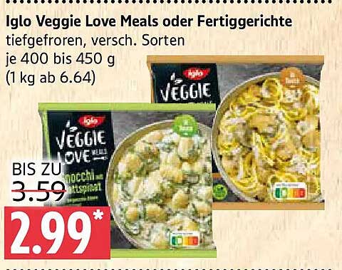 Iglо Veggie Love Meals oder Fertiggerichte tiefgefroren, versch. Sorten je 400 bis 450 g (1 kg ab 6.64)