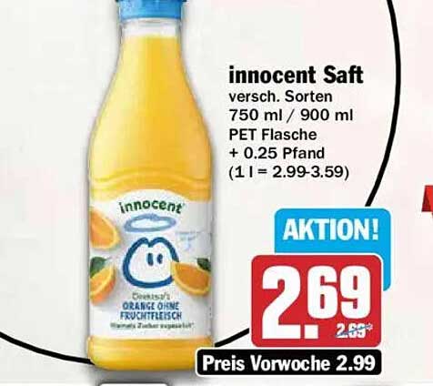 innocent Saft versch. Sorten 750 ml / 900 ml PET Flasche + 0.25 Pfand (1 l = 2.99-3.59)