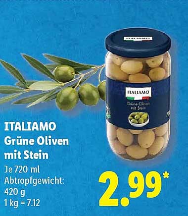 ITALIAMO Grüne Oliven mit Stein