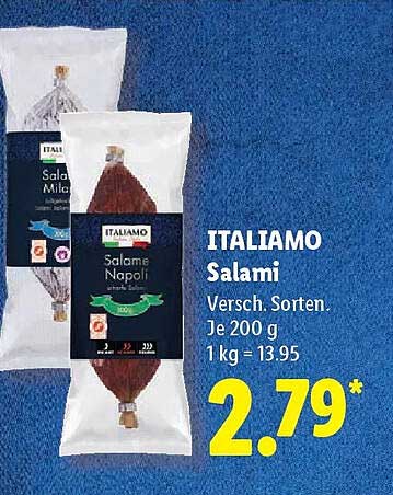 ITALIAMO Salami Versch. Sorten. Je 200 g 1 kg = 13.95
