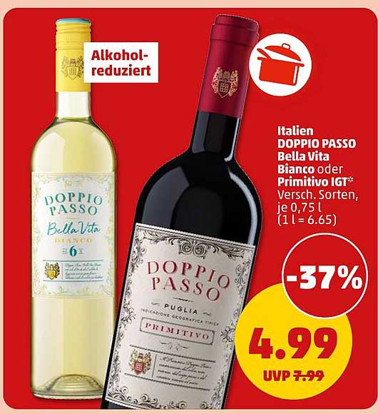 Italien DOPPIO PASSO Bella Vita Bianco oder Primitivo IGT* Versch. Sorten, je 0,75 l (1 l = 6.65)