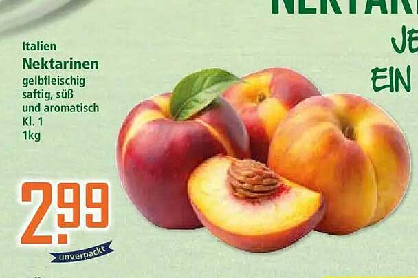 Italien Nektarinen gelbfleischig saftig, süß und aromatisch Kl. 1 1kg unverpackt