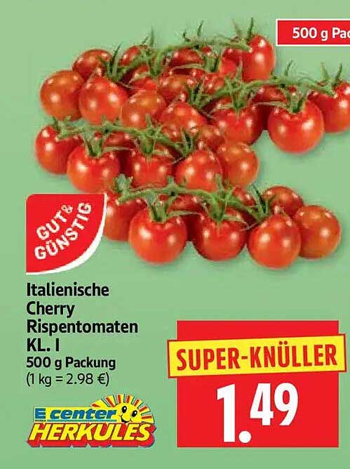 Italienische Cherry Rispentomaten KL. I 500 g Packung