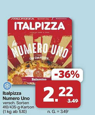 Italpizza Numero Uno versch. Sorten 410/435-g-Karton (1 kg = 5.10)