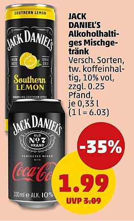 JACK DANIEL'S Alkoholhaltiges Mischgetränk, Versch. Sorten, tw. koffeinhaltig, 10% vol, zzgl. 0,25 Pfand, je 0,33 l (1 l = 6.03)