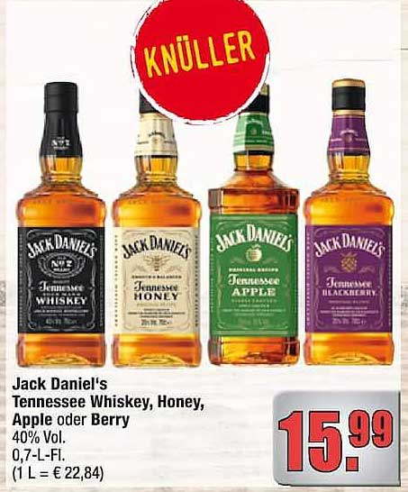 Jack Daniel's Tennessee Whiskey, Honey, Apple oder Berry