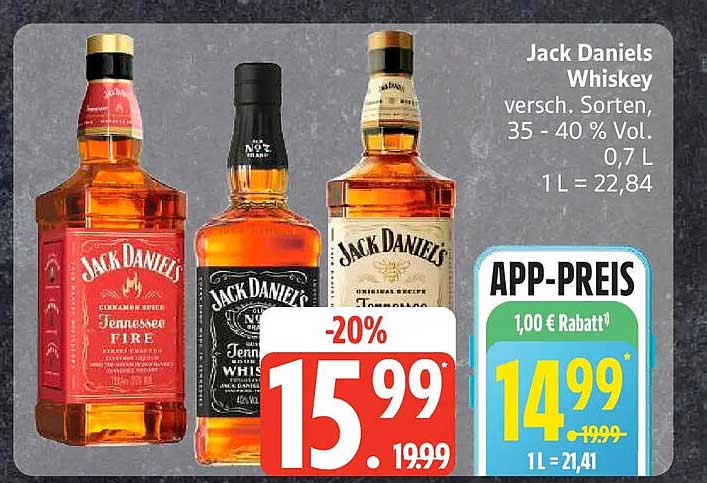 Jack Daniels Whiskey versch. Sorten, 35 - 40 % Vol., 0,7 L