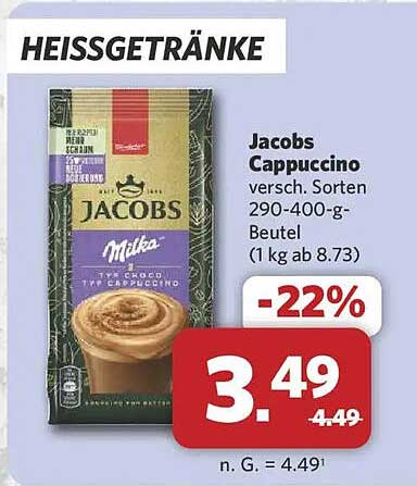 Jacobs Cappuccino versch. Sorten 290-400-g-Beutel (1 kg ab 8.73)