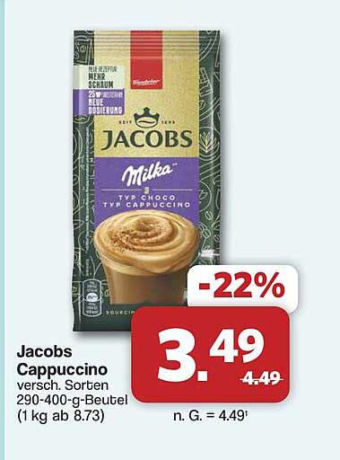Jacobs Cappuccino versch. Sorten 290-400-g-Beutel (1 kg ab 8.73)