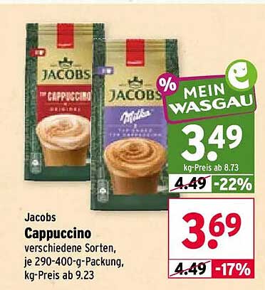 Jacobs Cappuccino verschiedene Sorten je 290-400-g-Packung, kg-Preis ab 9.23