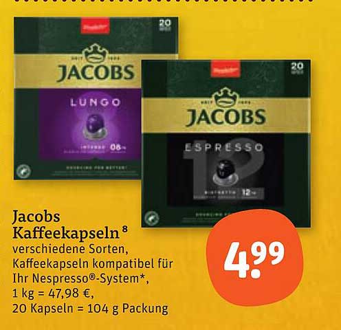 Jacobs Kaffeekapseln 8 verschiedene Sorten, Kaffeekapseln kompatibel für Ihr Nespresso®-System*, 1 kg = 47,98 €, 20 Kapseln = 104 g Packung