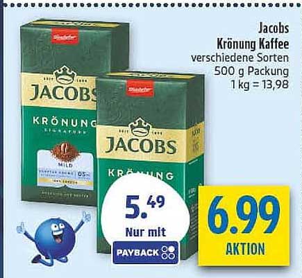 Jacobs Krönung Kaffee verschiedene Sorten 500 g Packung 1 kg = 13,98