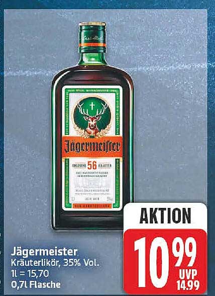 Jägermeister Kräuterlikör, 35% Vol. 1 l = 15,70 0,7 l Flasche