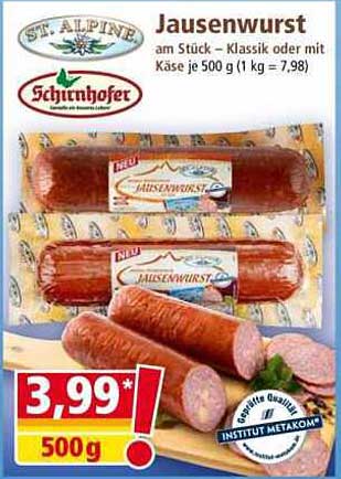 Jausenwurst am Stück – Klassik oder mit Käse je 500 g (1 kg = 7,98)