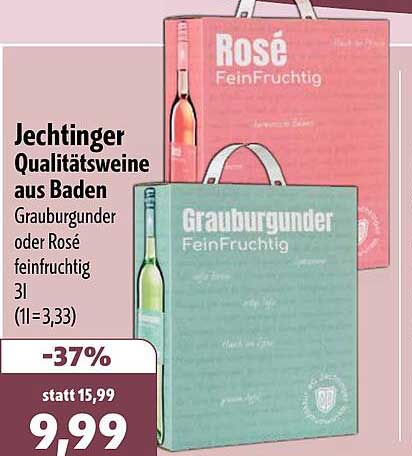 Jechtinger Qualitätsweine aus Baden Grauburgunder oder Rosé feinfruchtig 3l (1l=3,33)