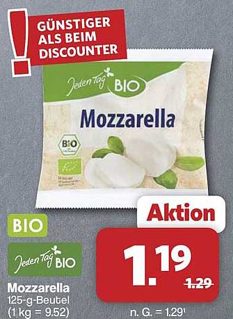 Jeden Tag BIO Mozzarella 125-g-Beutel