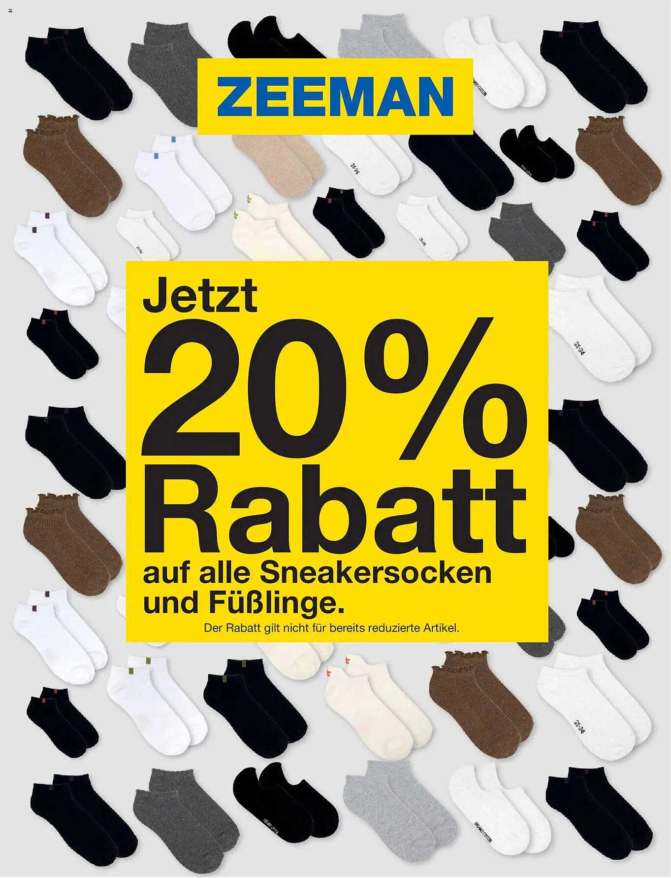 Jetzt 20% Rabatt auf alle Sneakersocken und Füßlinge.
