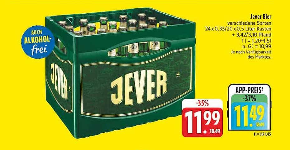 Jever Bier verschiedene Sorten 24 x 0,33 / 20 x 0,5 Liter Kasten + 3,42/3,10 Pfand