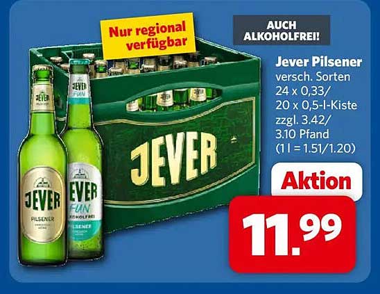 Jever Pilsener versch. Sorten 24 x 0,33/20 x 0,5 l-Kiste zzgl. 3.42/3.10 Pfand