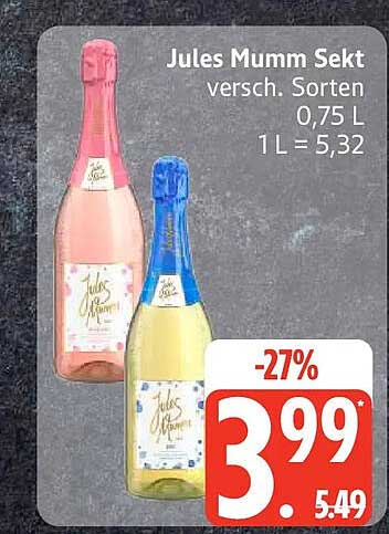 Jules Mumm Sekt versch. Sorten 0,75 L 1 L = 5,32