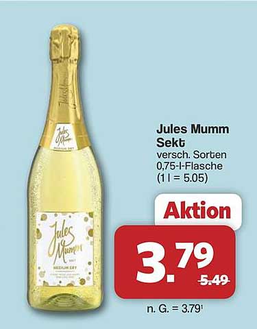Jules Mumm Sekt versch. Sorten 0,75-l-Flasche (1 l = 5.05)