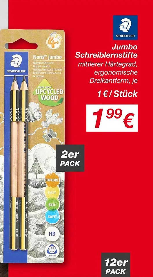 Jumbo Schreiblernstifte mittlerer Härtegrad, ergonomische Dreikantform, je
