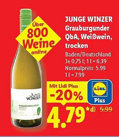 JUNGE WINZER Grauburgunder QbA, Weißwein, trocken