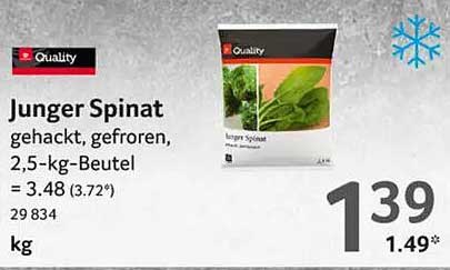 Junger Spinat gehackt, gefroren, 2,5-kg-Beutel = 3.48 (3.72*)