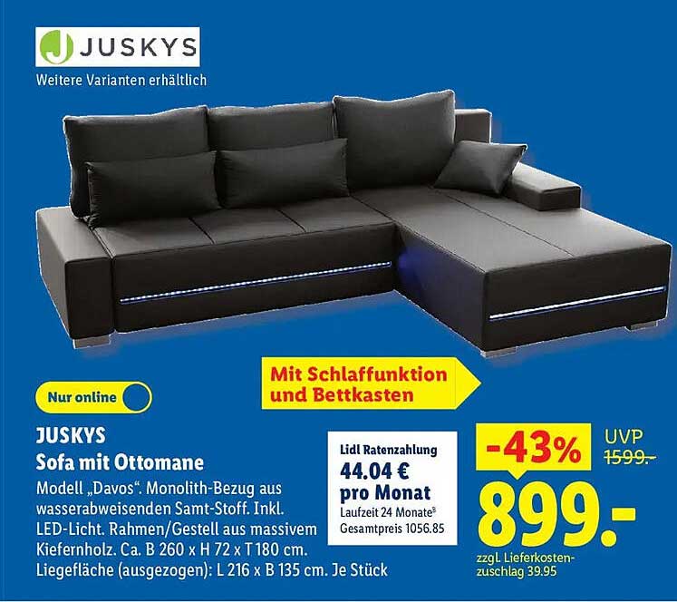 JUSKYS Sofa mit Ottomane