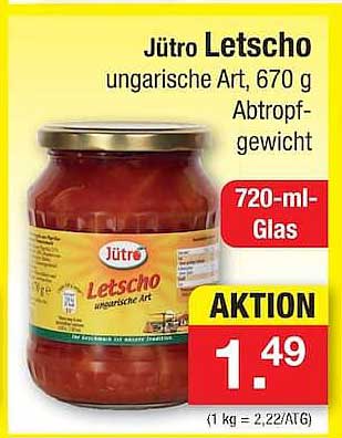 Jütro Letscho ungarische Art, 670 g Abtropfgewicht 720-ml-Glas AKTION