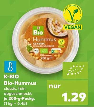 K-BIO Bio-Hummus classic, fein abgeschmeckt je 200-g-Packg. (1 kg = 6.45)