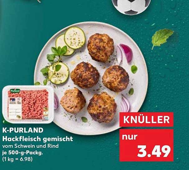 K-PURLAND Hackfleisch gemischt vom Schwein und Rind je 500-g-Packg. (1 kg = 6.98)