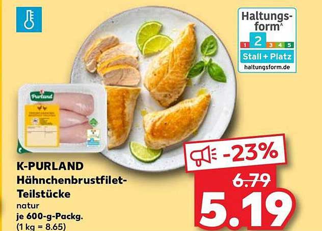 K-PURLAND Hähnchenbrustfilet-Teilstücke natur je 600-g-Packg. (1 kg = 8.65)