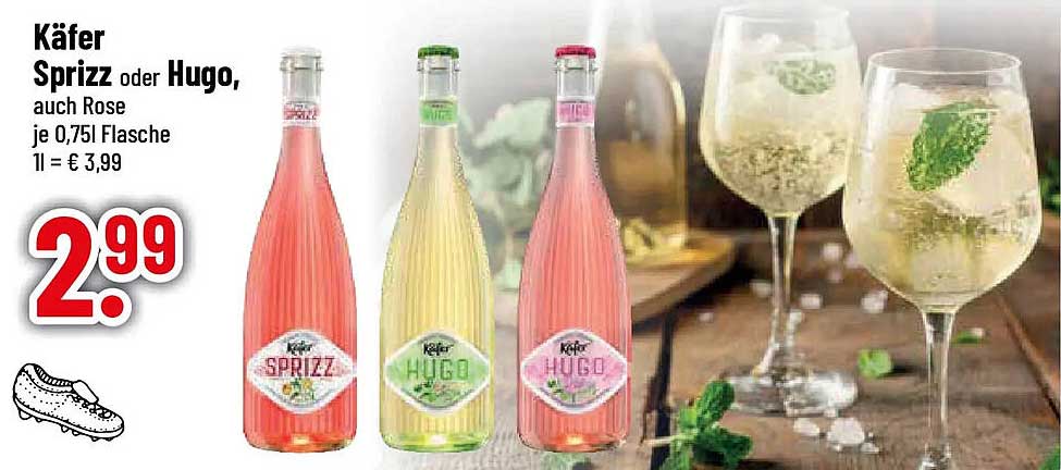Käfer Sprizz oder Hugo, auch Rose je 0,75l Flasche 1l = € 3,99