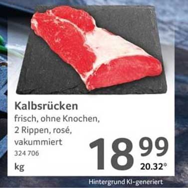 Kalbsrücken frisch, ohne Knochen, 2 Rippen, rosé, vakuumiert