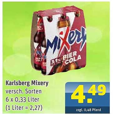 Karlsberg Mixery versch. Sorten 6 x 0,33 Liter (1 Liter = 2,27)