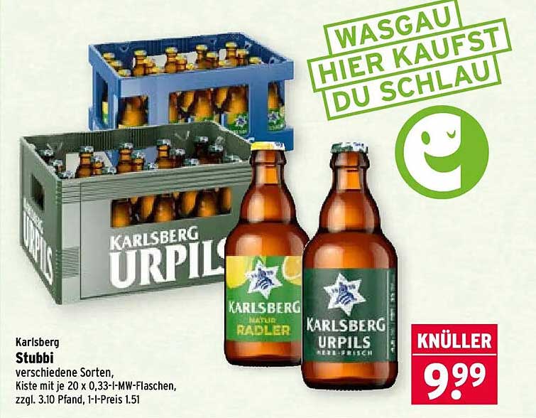 Karlsberg Stubbi verschiedene Sorten, Kiste mit je 20 x 0,33-l-MW-Flaschen, zzgl. 3.10 Pfand, 1-l-Preis 1.51