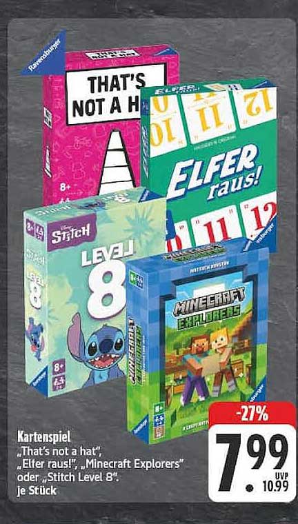 Kartenspiel „That’s not a hat“, „Elfer raus!“, „Minecraft Explorers“ oder „Stitch Level 8“
