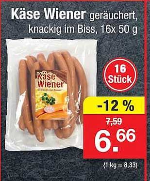 Käse Wiener geräuchert, knackig im Biss, 16x 50 g