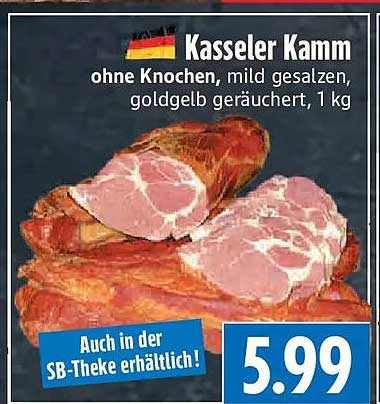 Kasseler Kamm ohne Knochen, mild gesalzen, goldgelb geräuchert, 1 kg