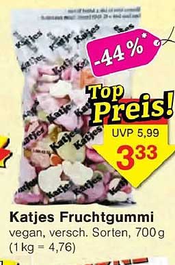 Katjes Fruchtgummi vegan, versch. Sorten, 700 g (1 kg = 4,76)