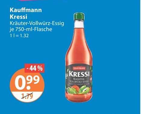 Kauffmann Kressi Kräuter-Vollwürz-Essig je 750-ml-Flasche 1 l = 1.32