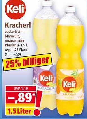Keli Kracherl zuckerfrei – Maracuja, Ananas oder Pfirsich je 1,5 l