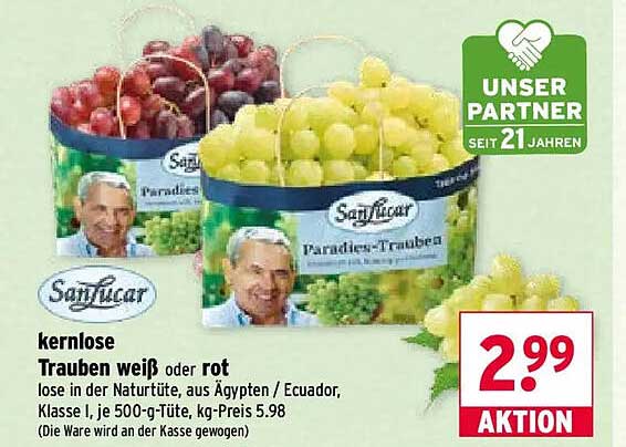 kernlose Trauben weiß oder rot