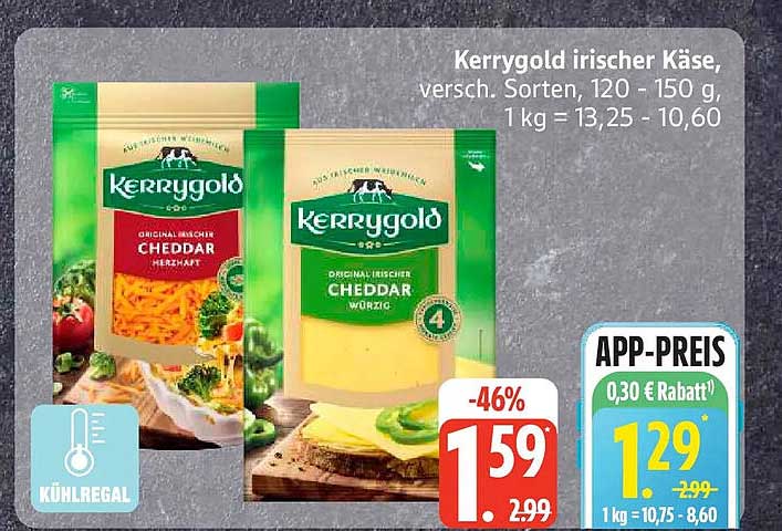 Kerrygold irischer Käse, versch. Sorten, 120 - 150 g, 1 kg = 13,25 - 10,60
