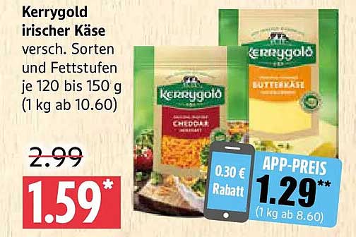 Kerrygold irischer Käse versch. Sorten und Fettstufen je 120 bis 150 g (1 kg ab 10.60)